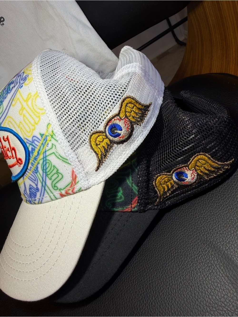 Set Of 2 Von Dutch Flying Eyeball Trucker Hat Black Mesh Snapback Adjustable Cap - Picture 10 of 12